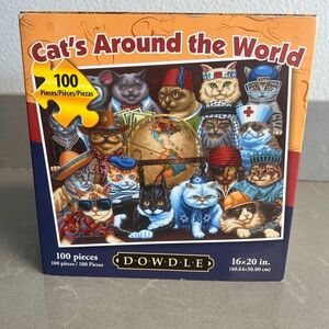 Dowdle “Cat’s Around the World” Puzzle • 100 Pieces • Eric Dowdle Folk Art • New